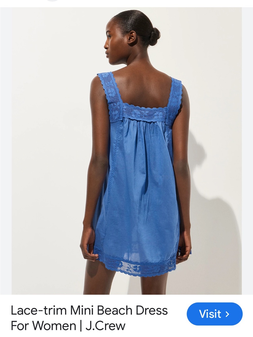 NWT J. Crew Women's Lace Trim Blue Mini Beach Dress (Size Medium) - Picture 4 of 5
